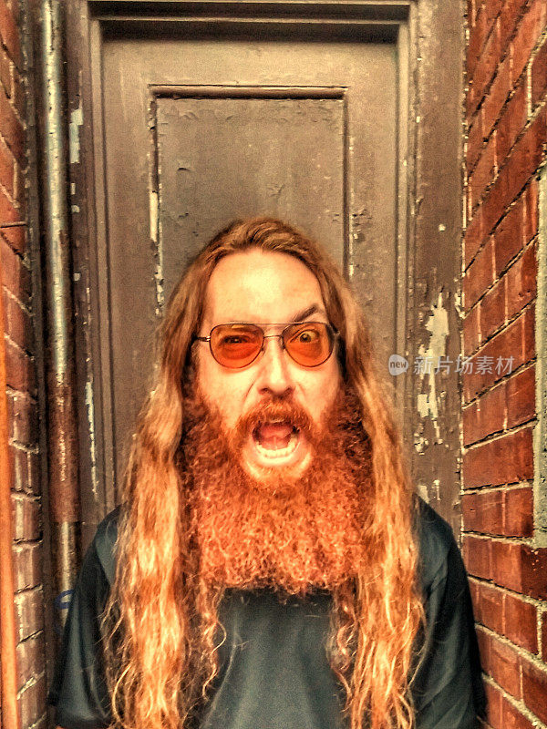 Bearded Long Hair Glasses Heavy Metal Rock Screaming Man Monster